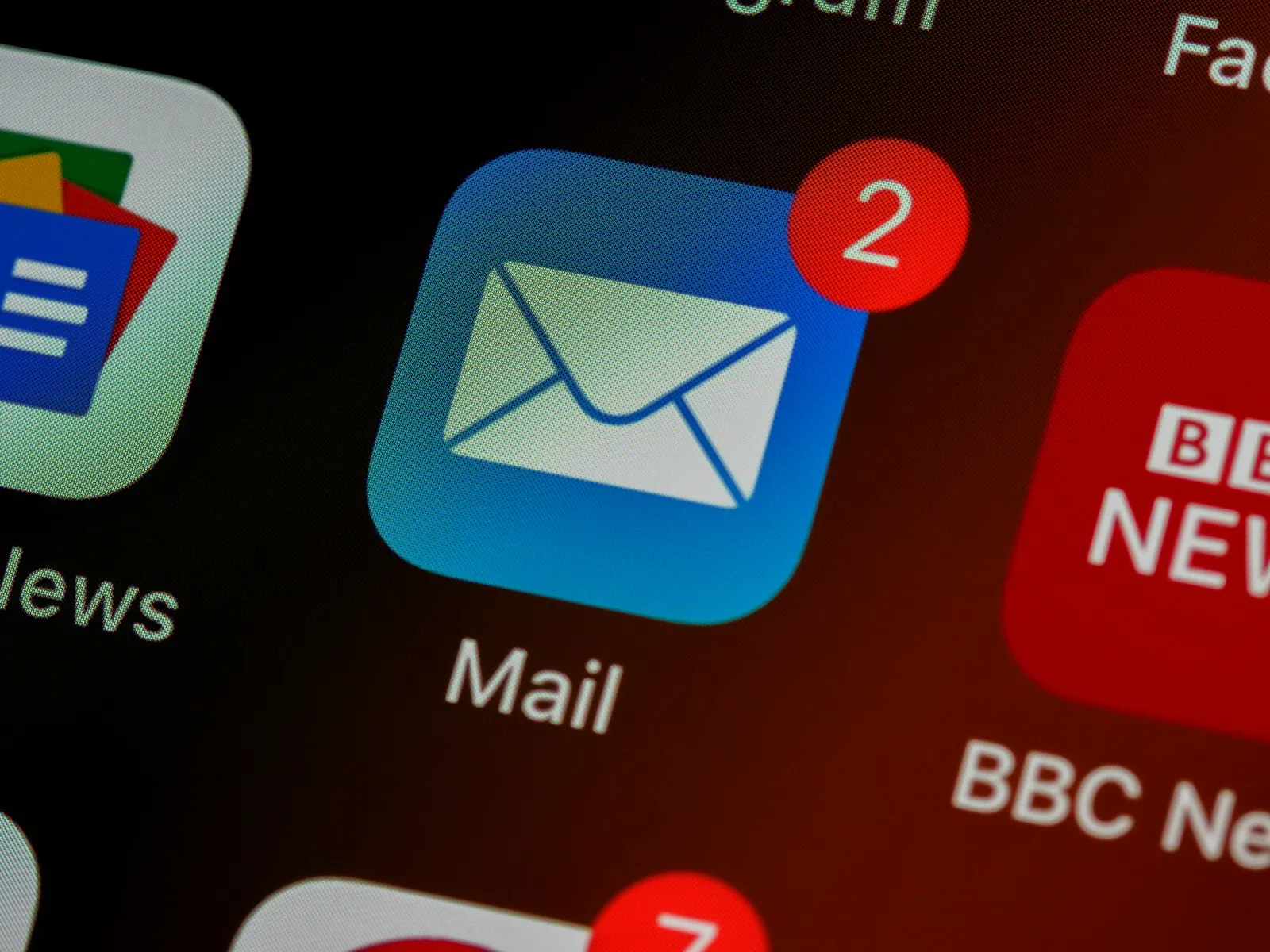 Close up of a mail app icon on a phone screen