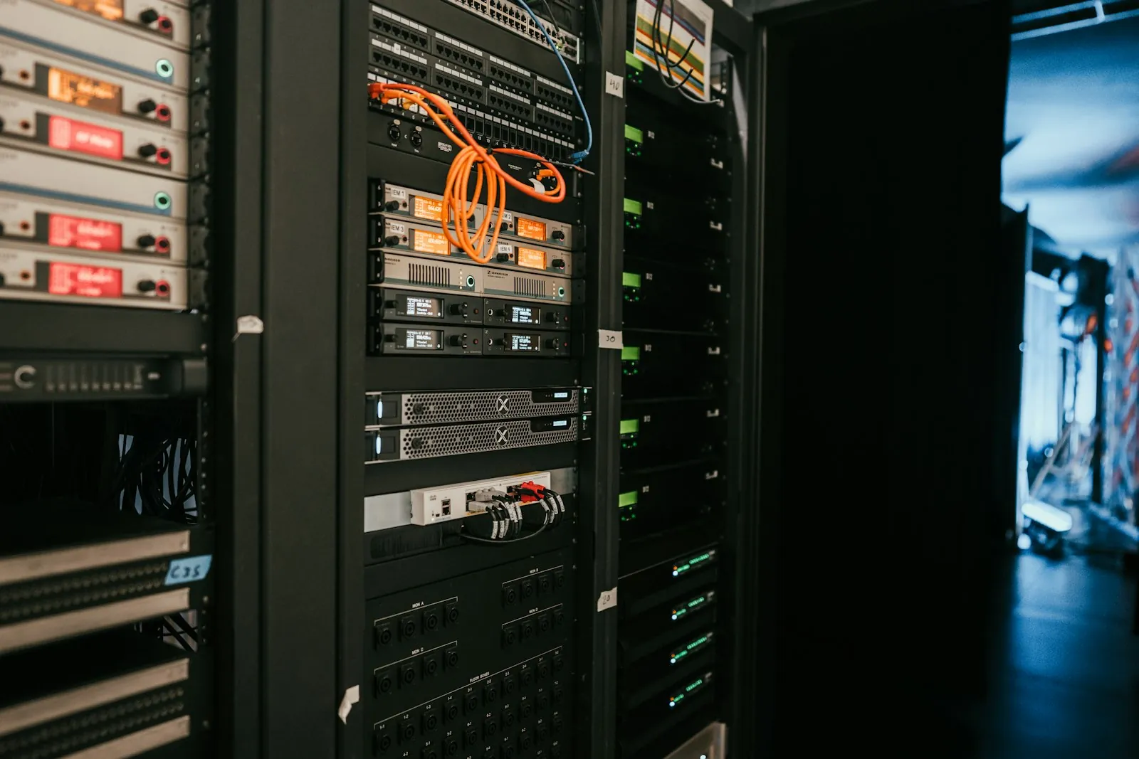 A rack of web servers in a server room