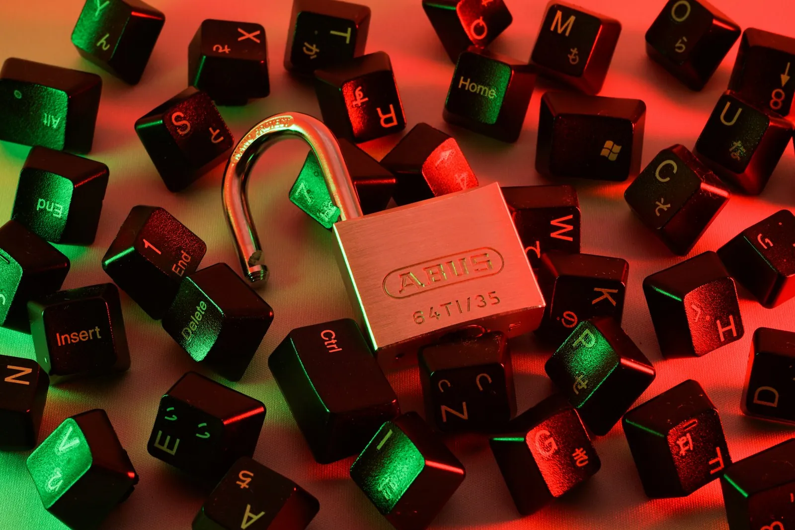 A red and black padlock